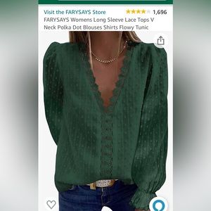 Long Sleeve Lace Tops V Neck Polka Dot Blouses Shirts Flowy Tunic